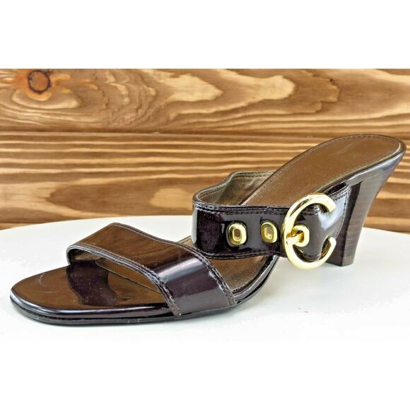 Anne Klein Size 7 M Brown Slides Patent Leather Women‎ Sandal Shoes - Picture 1 of 7